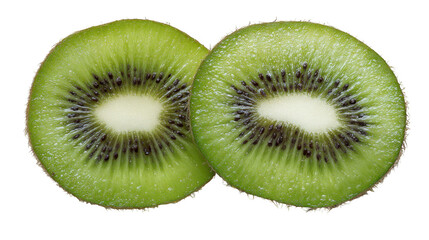 Fototapeta premium Two kiwi fruit slices isolated on transparent background, PNG