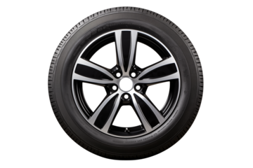 Black Alloy Wheel with Tire: Automotive Performance & Style isolated on transparent background png