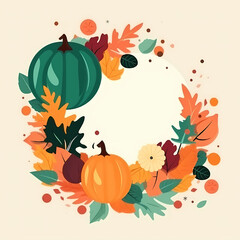 Autumn Harvest Wreath Pumpkins, Leaves & Fall Colors Illustration