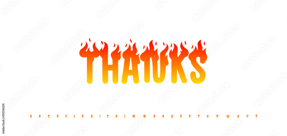 Aufkleber flaming thank you message for subscribers and followers in biker rock style. gradient fire font for 