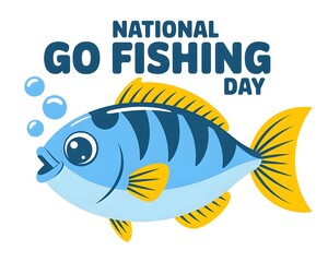 Naklejka premium National Go Fishing Day Graphic Featuring a Fish. A vibrant graphic celebrating National Go Fishing Day. 