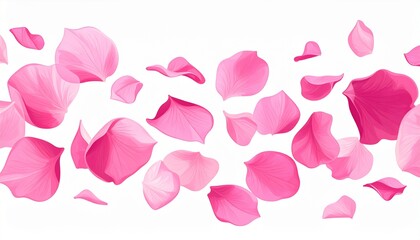 Vector Illustration Of Pink Rose Petals Floating Gracefully Isolated On A White Backg