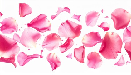 Vector Illustration Of Pink Rose Petals Floating Gracefully Isolated On A White Backg