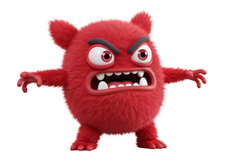 Angry Red Furry Monster isolated on transparent baackground