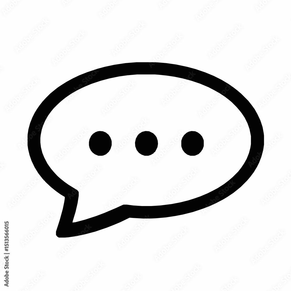 Poster simple bold black and white speech bubble icon with three dots illustrating conversation and communi