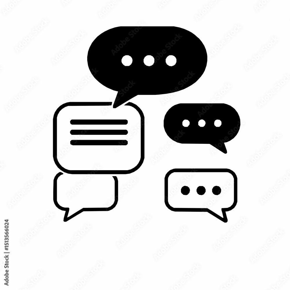 Aufkleber black and white speech bubble icons representing communication dialogue and conversation on a clean 