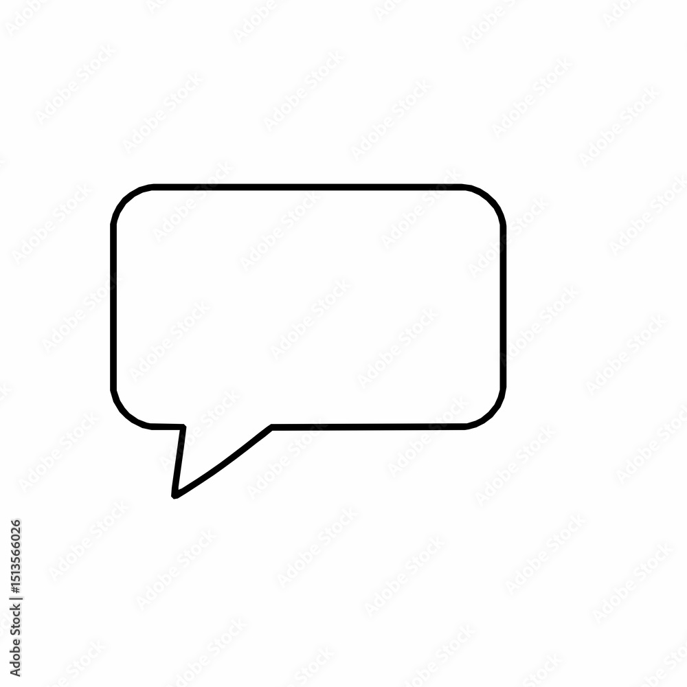 Poster simple black and white outline of a speech bubble on a pure white background suitable for various co
