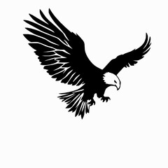 Majestic bald eagle silhouette soaring high above representing freedom strength and independence symbolizing power and vision on a white background