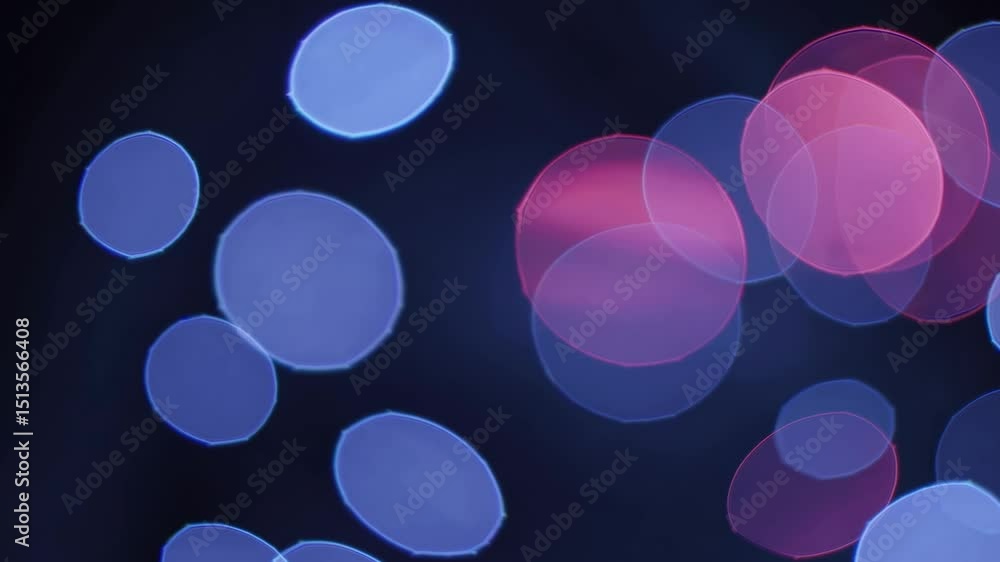 Poster soft pink and blue bokeh lights dancing across deep dark background, generating ethereal luminous vi