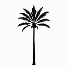 Stylized black silhouette of a tropical palm tree on a white background ideal for design elements and decorative purposes