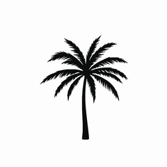 Naklejka premium Silhouette of a tropical palm tree with detailed fronds isolated on a clean white background for design and creative projects.