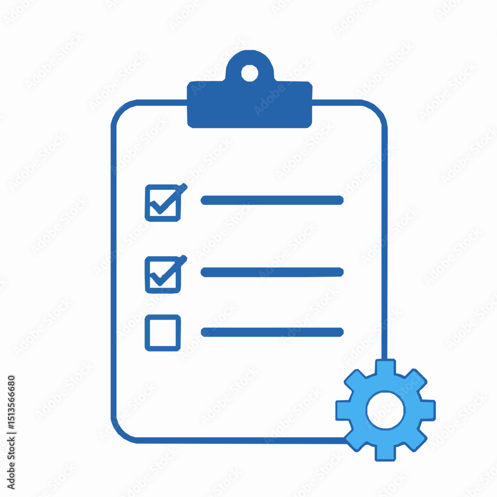Aufkleber vector illustration showcasing a clipboard with completed checkboxes and a gear wheel suggesting tas