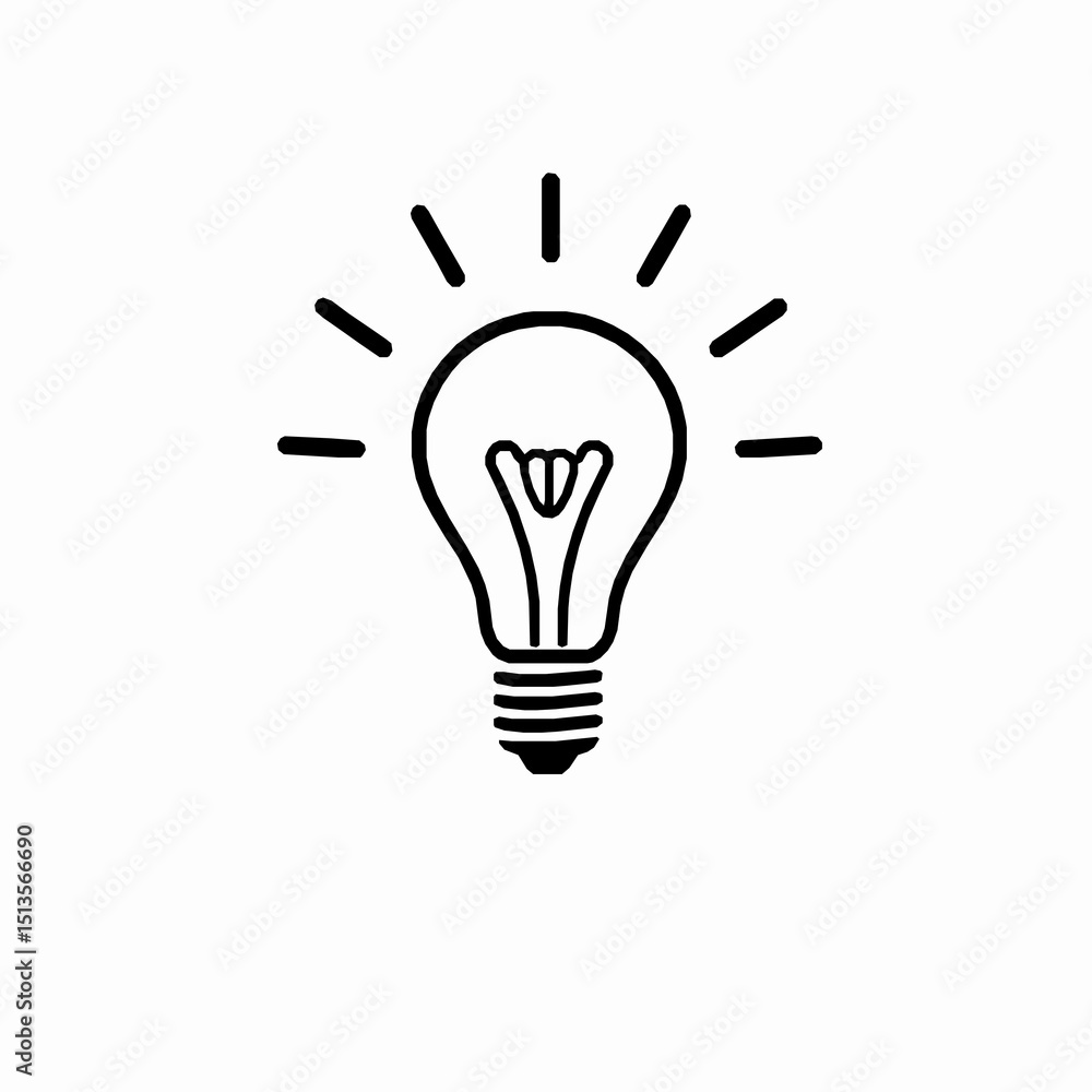 Poster simple outline illustration of a lit light bulb representing creativity innovation thinking and prob