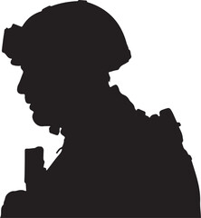 Silhouette of a Soldier in Helmet Profile View