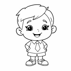 Obraz premium Adorable cartoon boy in school uniform smiling standing with hands in pockets ready for learning or playing ideal for coloring pages