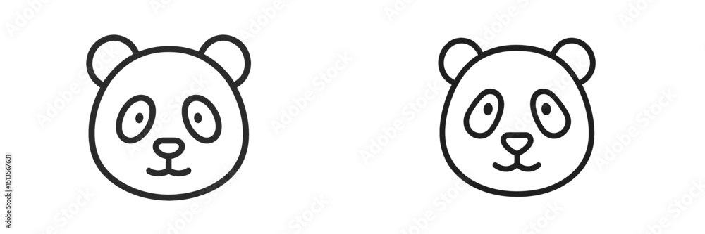 Aufkleber Two cute panda faces illustrated with simple lines showcasing distinct expressions in a playful, minimalist design