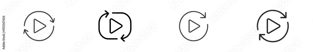 Poster set of four vector icons representing replay and refresh actions in a minimalist style on a white ba