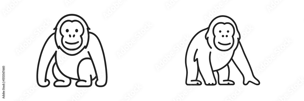 Aufkleber simple line drawings of two playful monkeys interacting in a natural setting during daytime