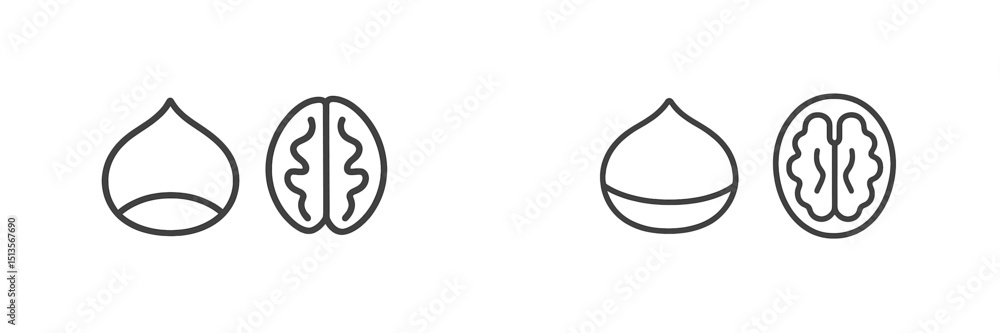 Aufkleber nut and brain illustrations showcasing similarities in shape and design in a minimalist style set ag