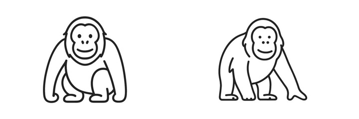 Simple line drawings of two playful monkeys interacting in a natural setting during daytime