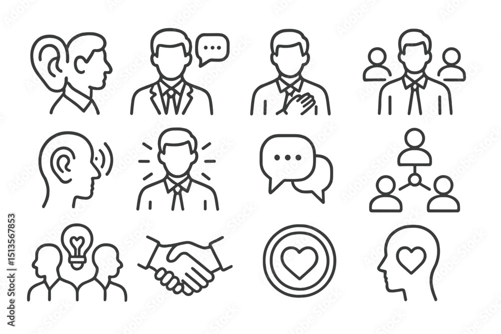 Poster communication and connection illustrated through various icons representing dialogue, collaboration,