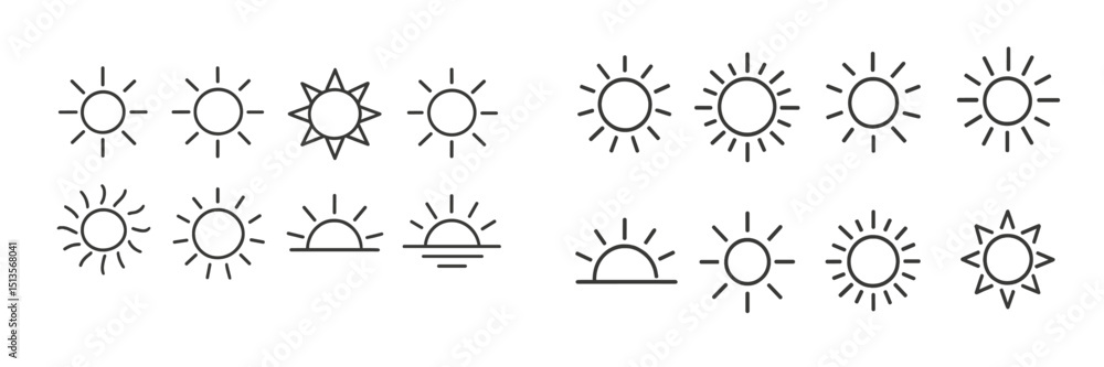 Aufkleber sun symbols showing various weather conditions and times of the day with simple line drawings, repre