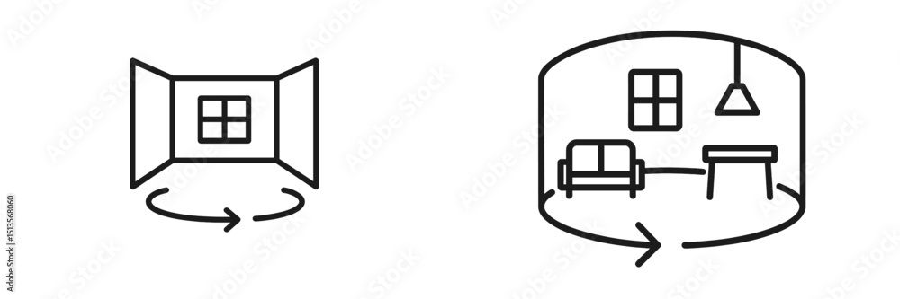 Fototapete visual representation of a panoramic view and interior layout design in a modern setting