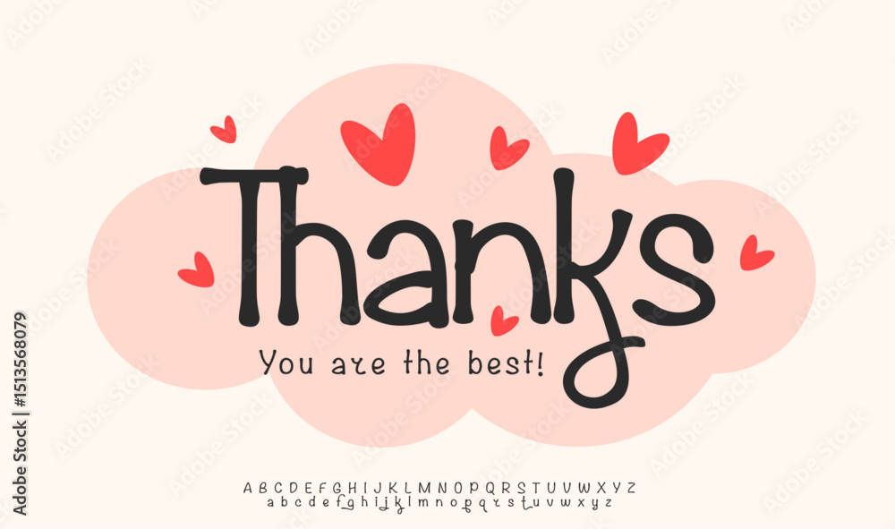 Poster thanksmessage with heart doodles for subscribers and followers. cute fun handwritten font for greeti