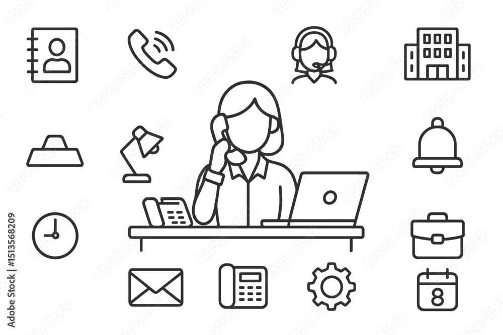 Aufkleber Office assistant managing tasks with multiple tools during a busy workday in a professional environment