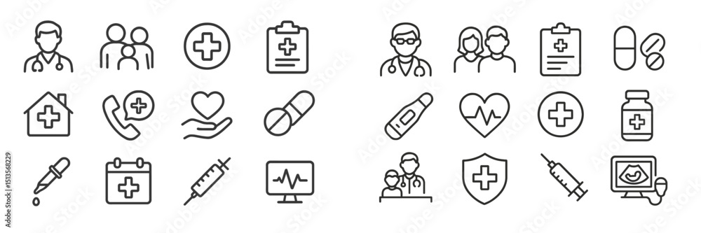 Aufkleber health care icons representing various medical activities and services for digital use in a wide ran