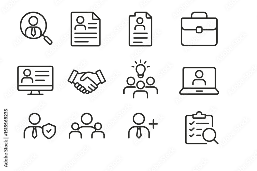 Poster Graphics illustrating various aspects of job searching and professional networking in a modern career context