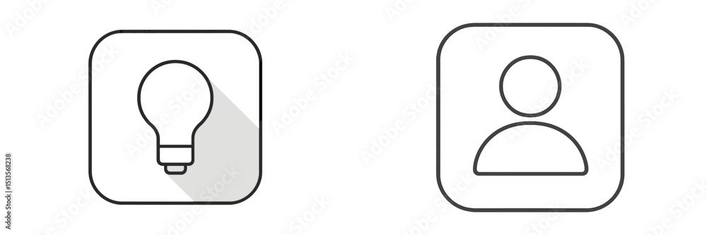 Poster lightbulb and user icons in minimalistic design, showcasing modern digital interface elements