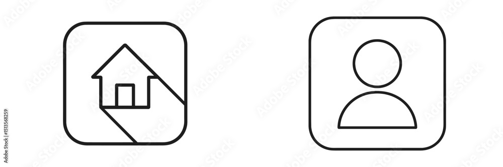 Poster icons representing home and user profile in minimalist design for digital applications and website i