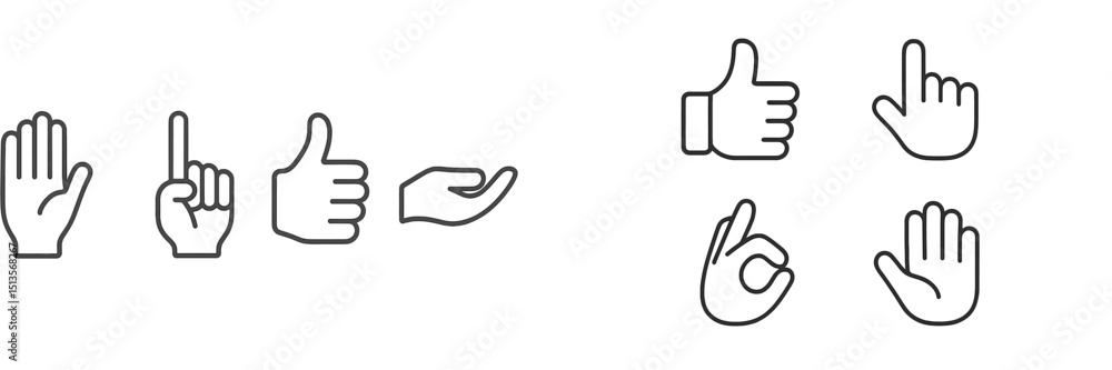Poster variety of hand gestures depicted in simple outline style showcasing communication and expression