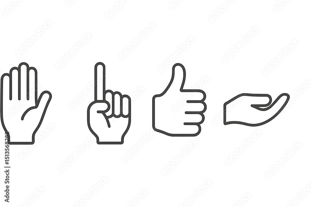 Poster different hand gestures representing communication and expression in a minimalistic design