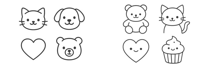 Naklejka premium Cute and simple doodles of animals and shapes showcasing a playful and whimsical design for children's art and crafts