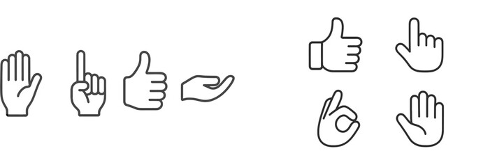 Obraz premium Variety of hand gestures depicted in simple outline style showcasing communication and expression