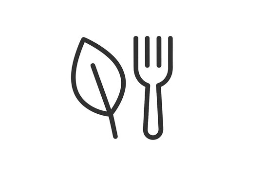 Symbol of sustainable eating with a leaf and fork representing plant-based cuisine