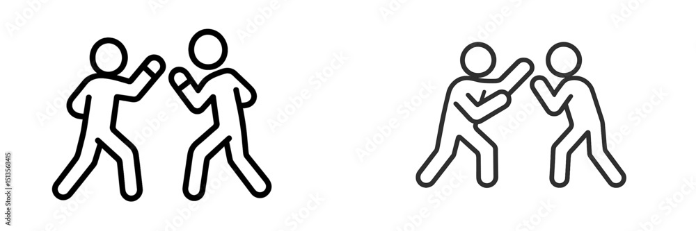 Poster two stick figures engaged in a playful fight representing a friendly competition in a minimalistic s
