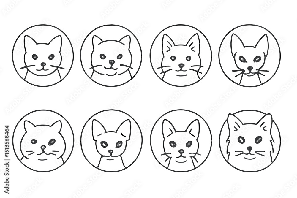 Leinwandbilder Various cute cat faces with different expressions and features arranged in neat rows on a simple background