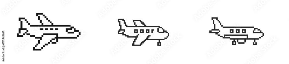 Aufkleber three pixel art airplanes flying in different directions with a minimalist design showcasing their u