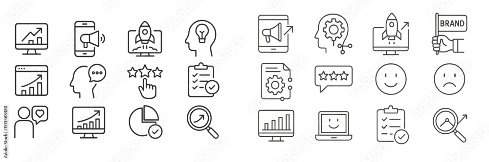 Poster business growth and marketing icons displayed on a digital interface showcasing various concepts and