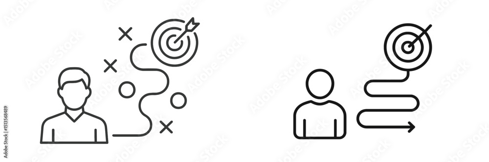 Poster illustration of goal setting and planning with arrows and targets showing journey towards success