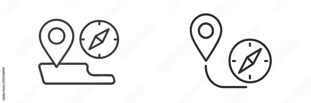 Poster exploring navigation symbols with pins and compasses in modern graphics design for maps and location