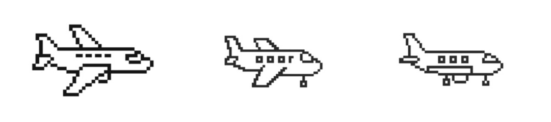 Fototapeta premium Three pixel art airplanes flying in different directions with a minimalist design showcasing their unique shapes