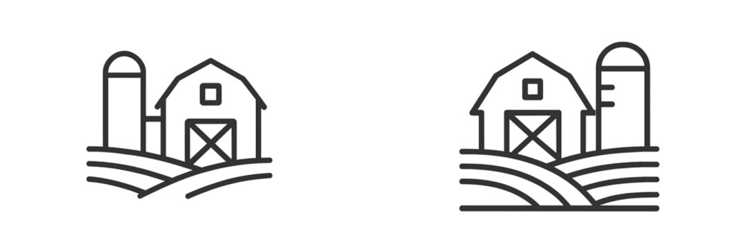 Farm buildings in minimalist style showcasing rural charm and agricultural life set against a clear backdrop