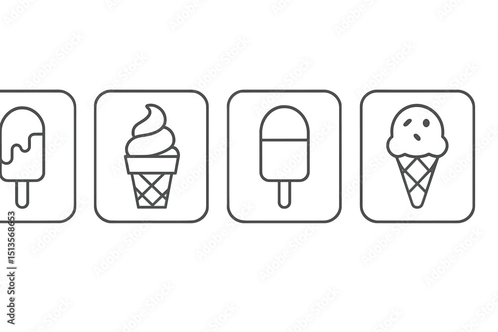 Poster variety of ice cream treats displayed in simple line art design suitable for a menu or promotional m