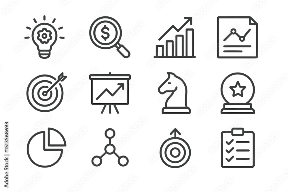 Poster business growth elements represented through icons, showcasing strategies for success and progress i