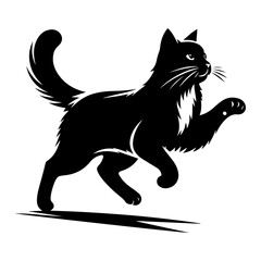 Graceful Walking Cat Vector Silhouette Isolated on White Background for Creative Design
