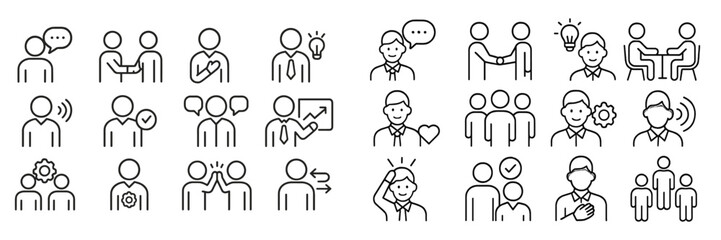 Symbols representing communication and teamwork between people in a collaborative setting during the day